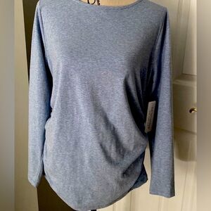 Soft Surroundings womens Josephine Ruched Sides Long Sleeve Denim Blue Top NWT